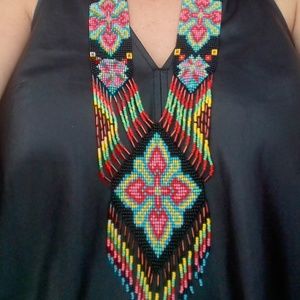 NEW Long Huichol art colorful beaded necklace